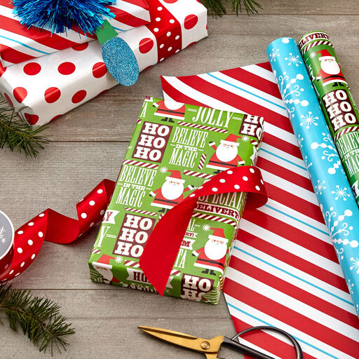 Christmas Reversible Wrapping Paper, Red, Green And Kraft