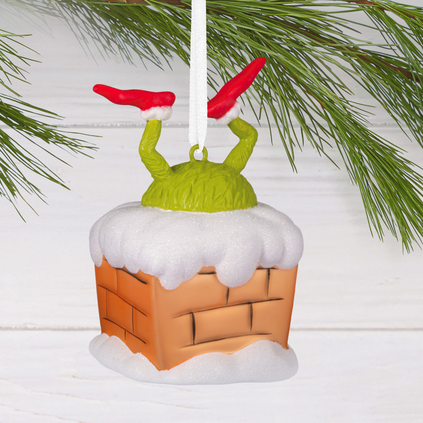 Grinch in Chimney Christmas Ornament hanging on tree image number 2