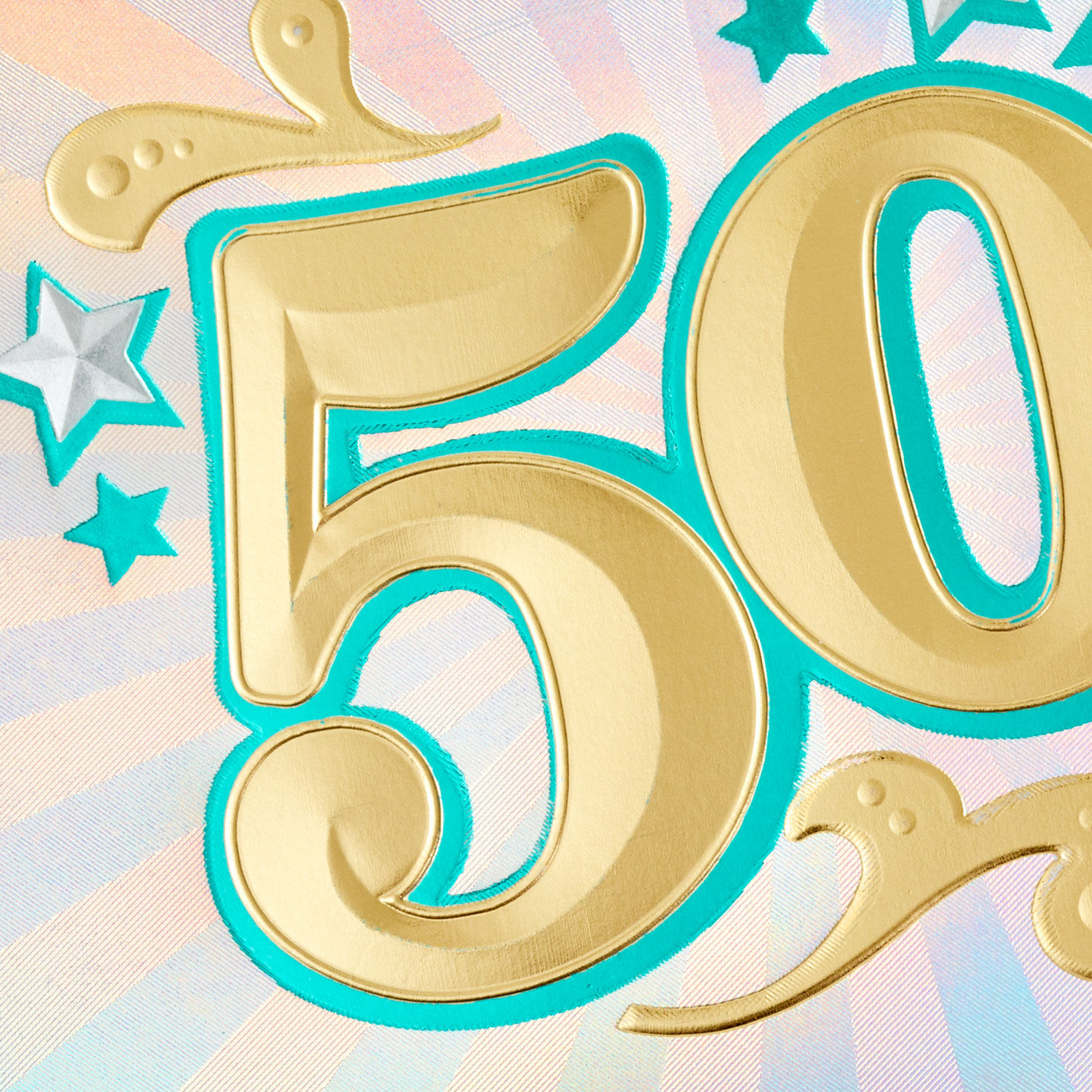 Stars and Sunburst Rays Shiny 50th Birthday Card Card Front Detail image number 4