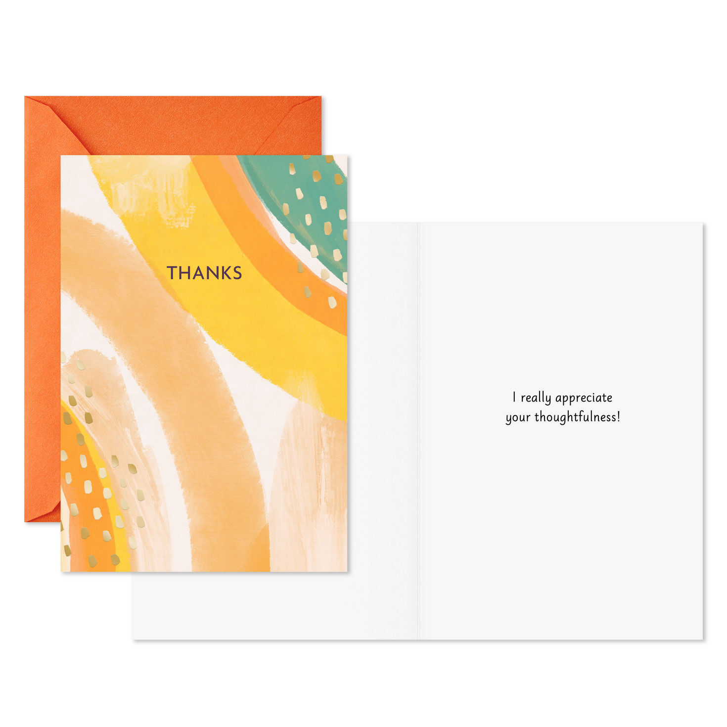 Orange and Green Art Blank Thank You Cards Pack Card Front with Sentiment image number 3