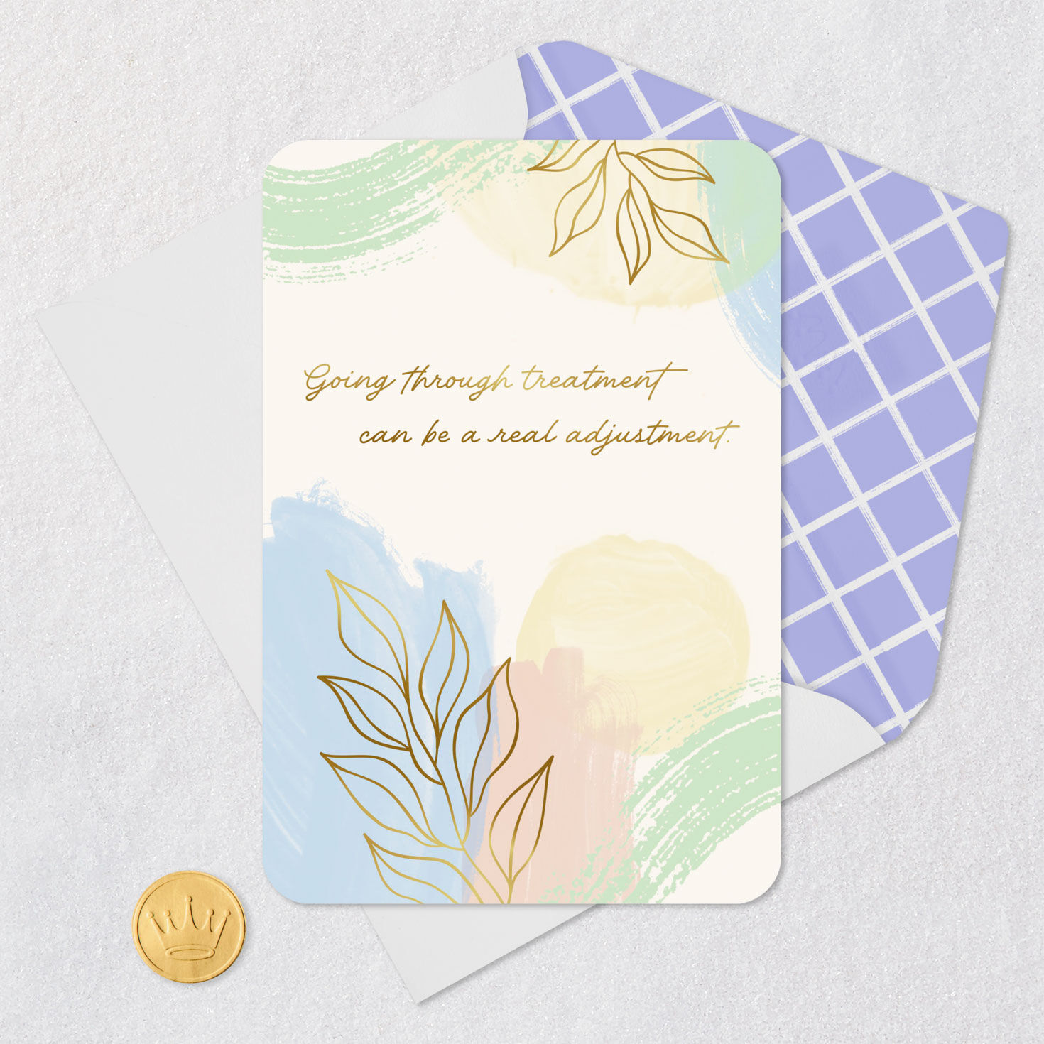 Gold Leaves and Pastel Abstract Treatment Encouragement Card Card Front with Envelope and Gold Seal image number 5