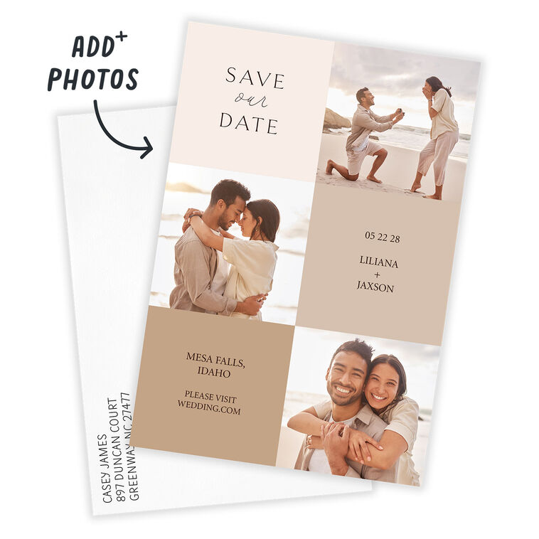 Beige Squares Personalized Save the Date Card Card Front indicating personalization image number 2