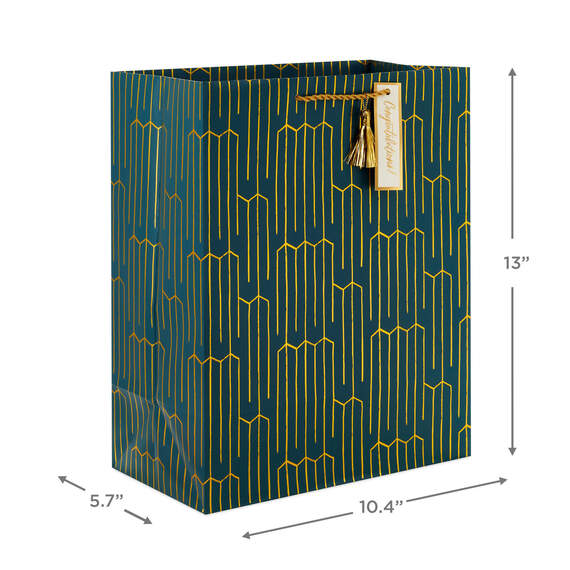 13" Gold Geometric on Teal Large Gift Bag, , large image number 3