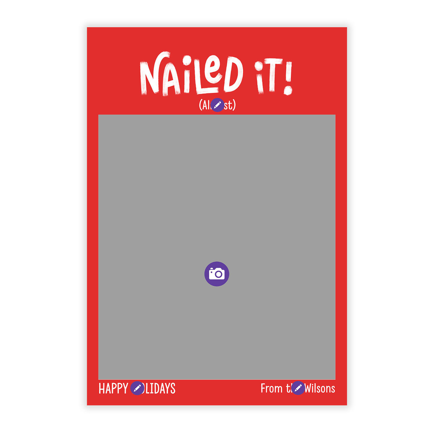 Nailed It Red Border Personalized Holiday Photo Card Card Front indicating personalization image number 5