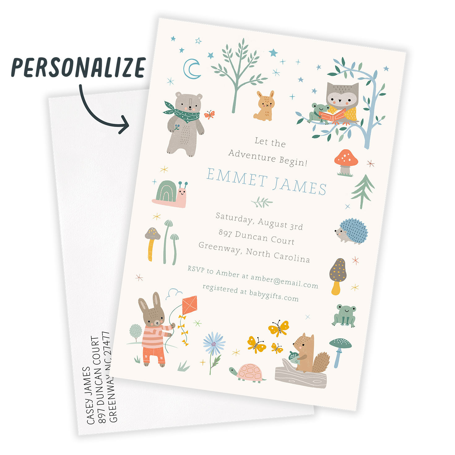 Woodland Animals Baby Shower Invitation, , large image number 2