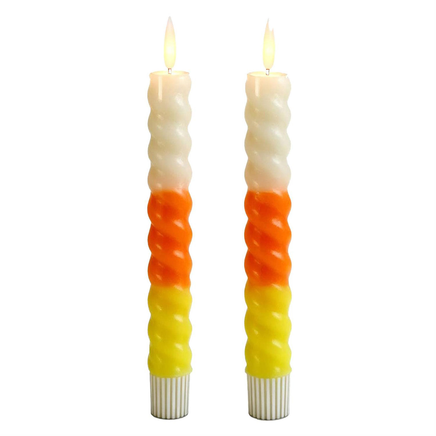 K&K Interiors 9.75-inch Candy Corn Spiral LED Taper Candles, Set of 2