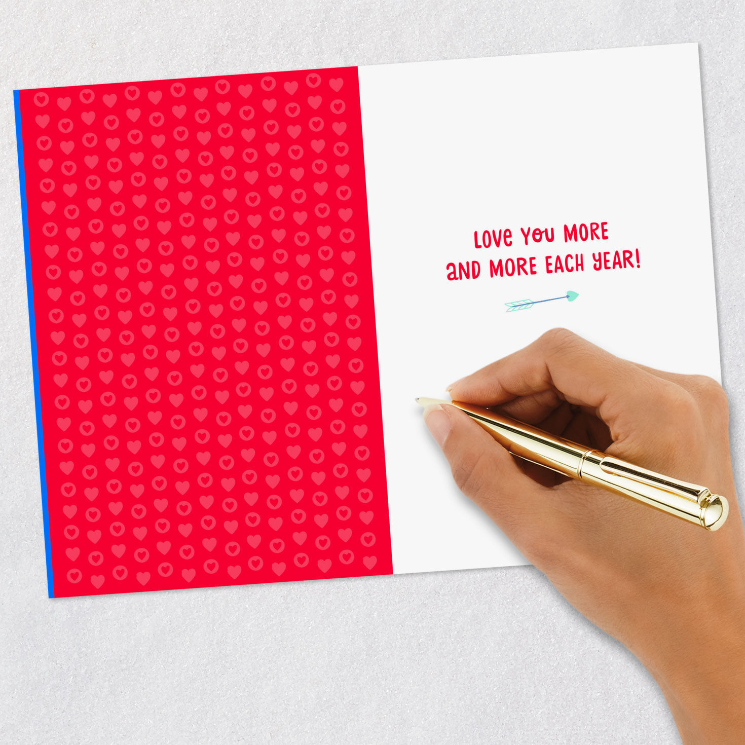 Heart Icons on Blue Great-Grandson Valentine's Day Card Signing card image number 7