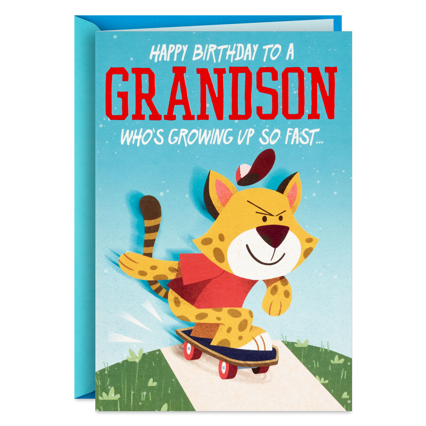 Skateboarding Cheetah Pop-Up Birthday Card for Grandson