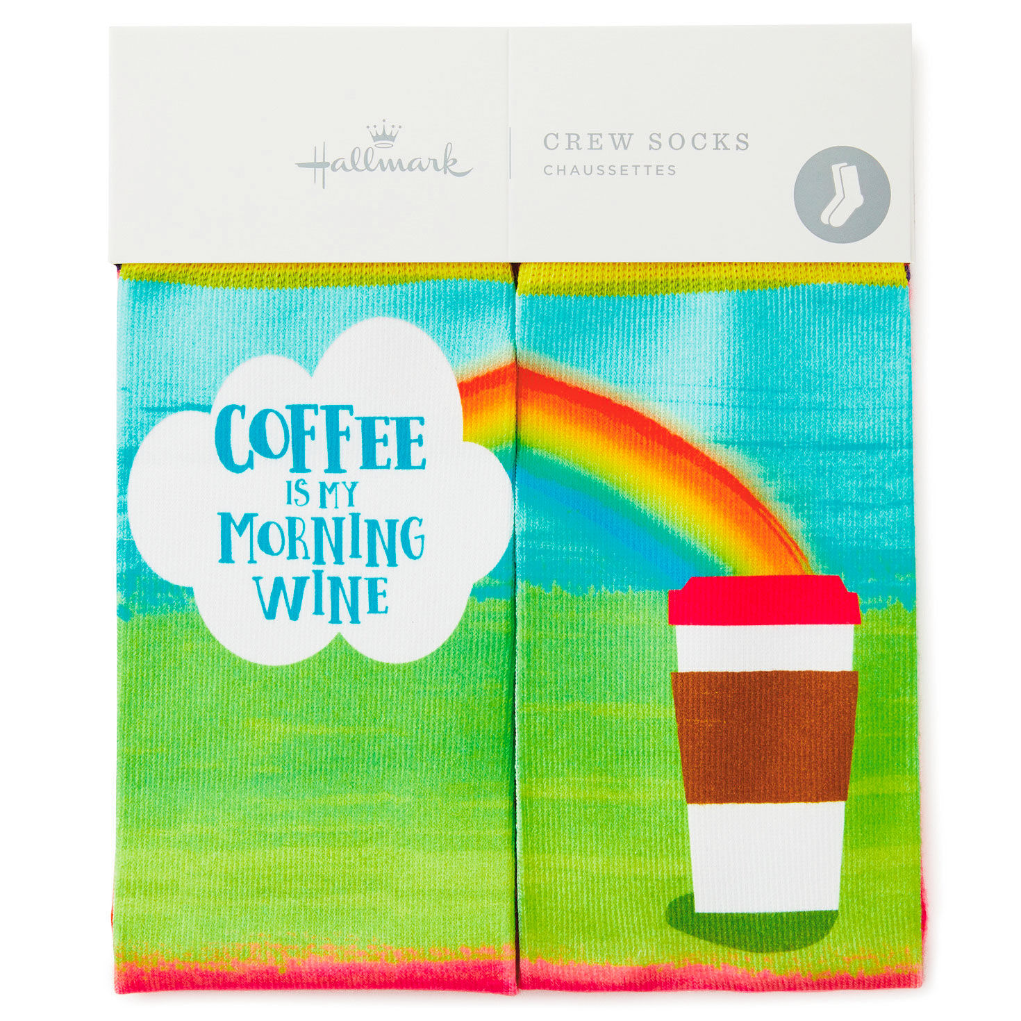 Wine, Rainbow and Coffee Cup Funny Novelty Crew Socks  image number 2