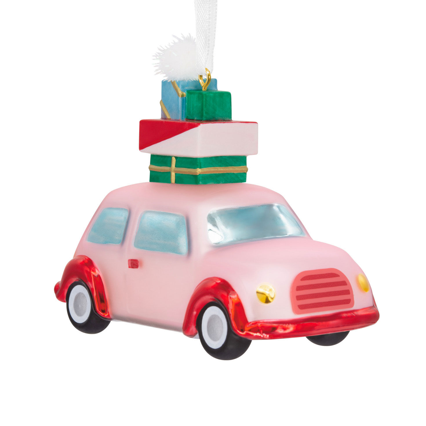 Signature Pink Car With Presents Blown Glass Hallmark Ornament