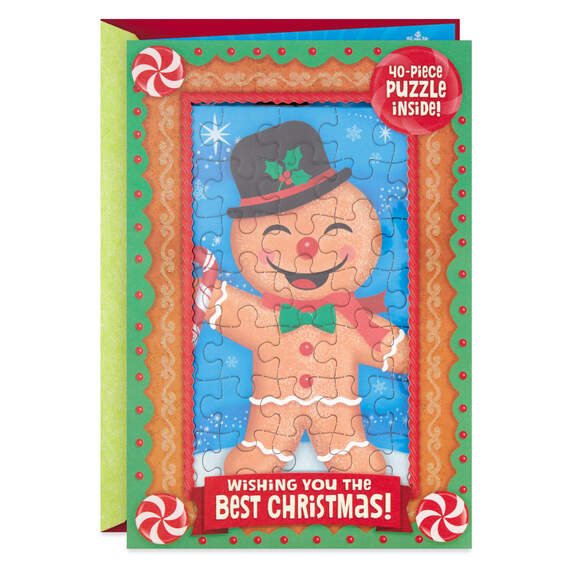 Gingerbread Man Christmas Card With Puzzle, , large image number 1