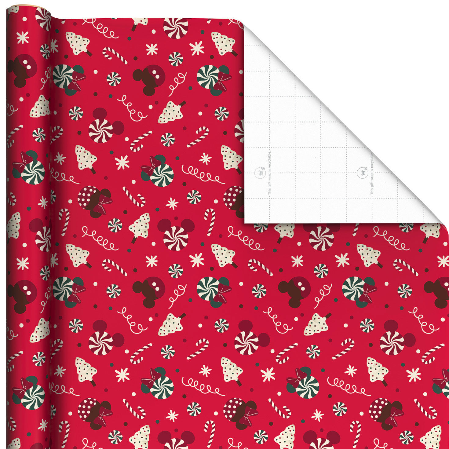 Disney Mickey and Minnie Treats on Red Jumbo Christmas Wrapping Paper Roll, 70 sq. ft.