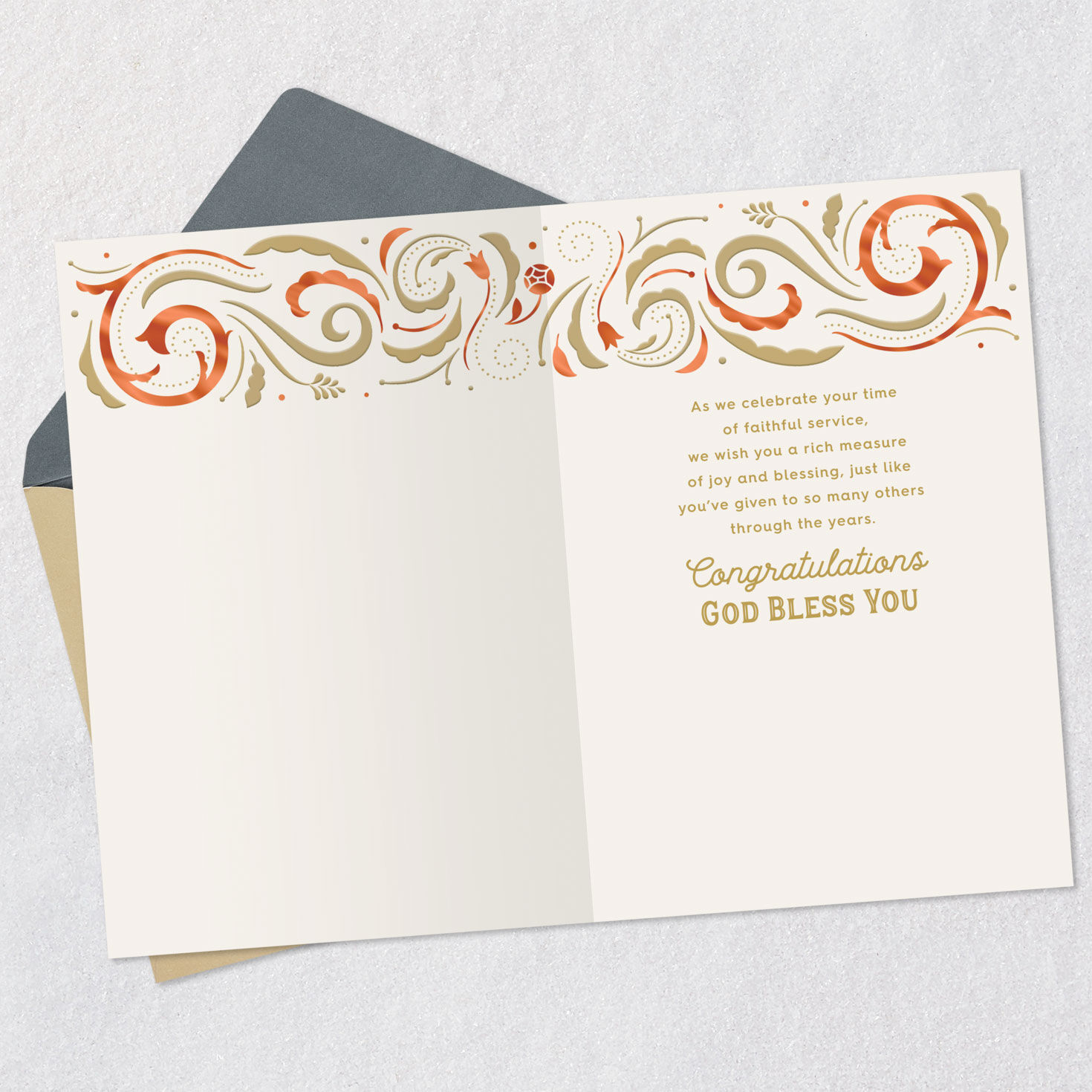 Floral Swirls Religious Golden Jubilee Card Open card with envelope image number 3