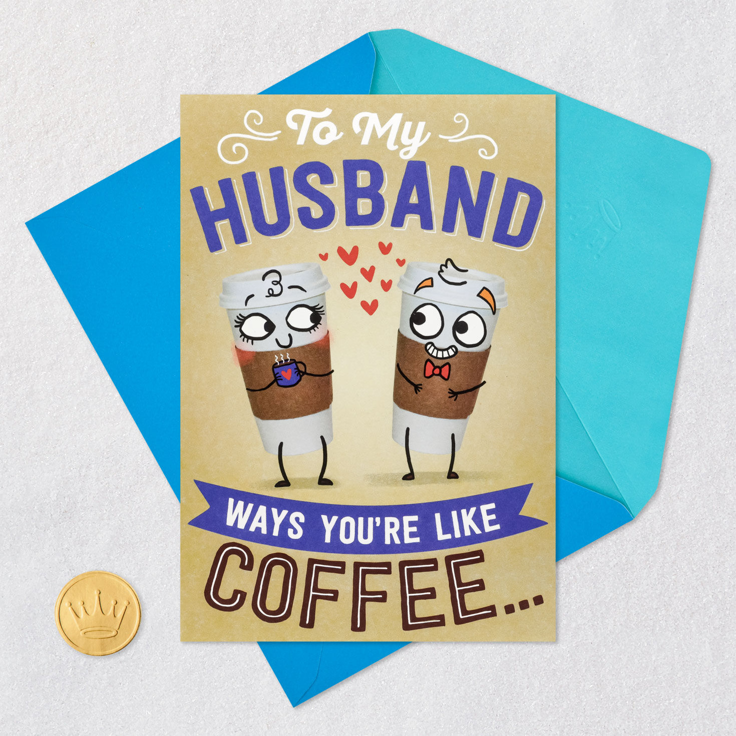 Coffee Cups Father's Day Card Card Front with Envelope and Gold Seal image number 8