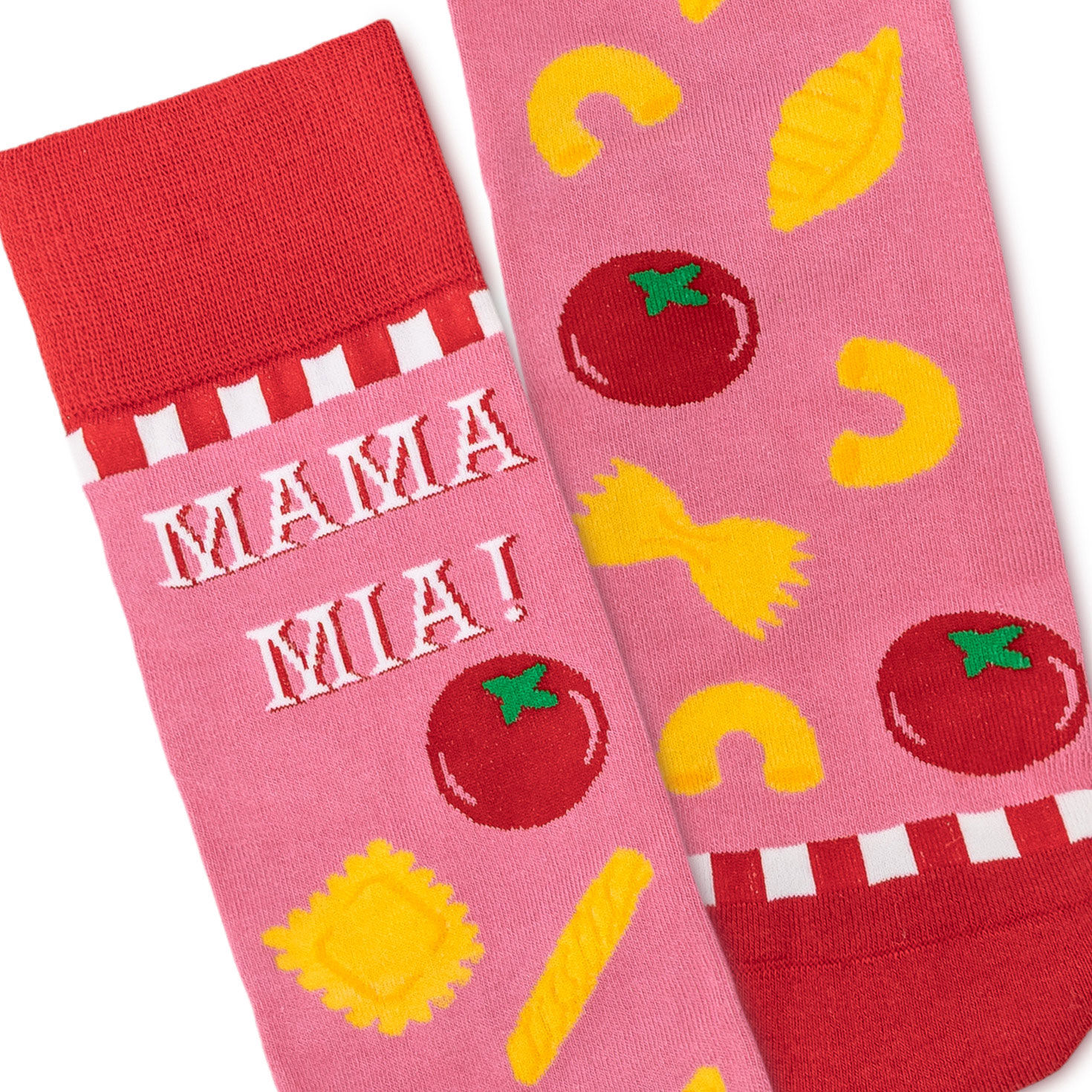 Mama Mia Pasta Shapes Pink Novelty Crew Socks upclose view image number 3