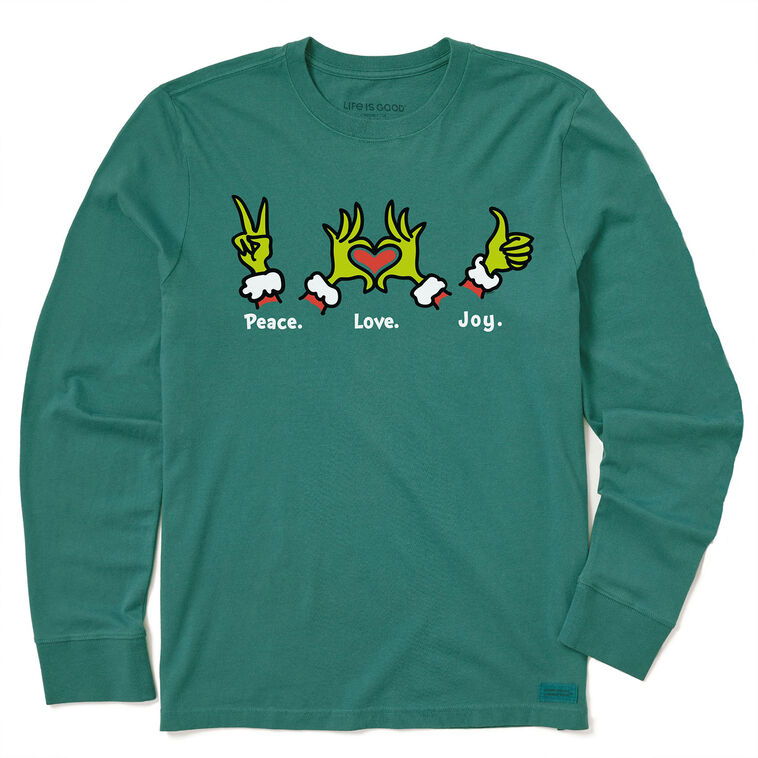 Life Is Good Women's Green Peace Love Joy Grinch Long-Sleeve T-Shirt
