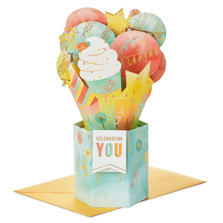 Celebrating You Cupcake, Stars and Balloons 3D Pop-Up Birthday Card