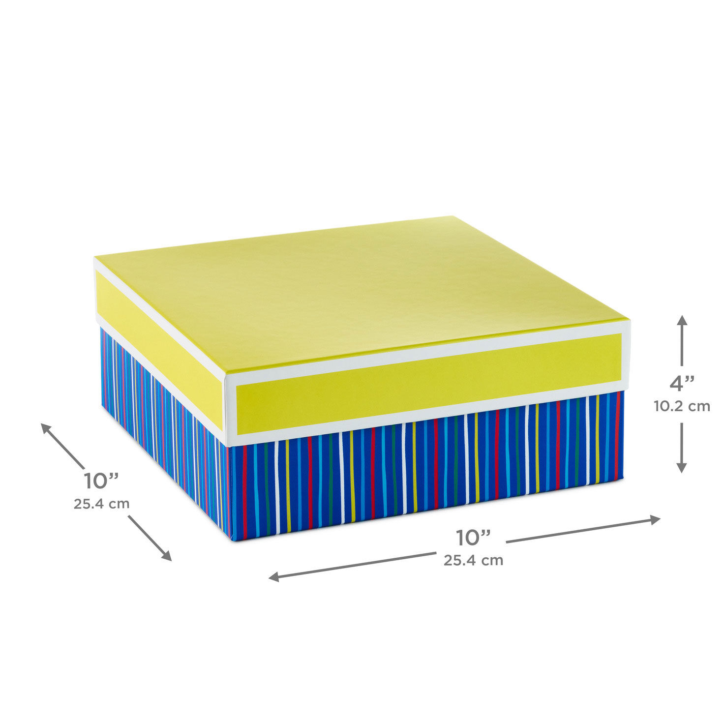 Large Square Striped Gift Box With Yellow Lid measurement image number 3