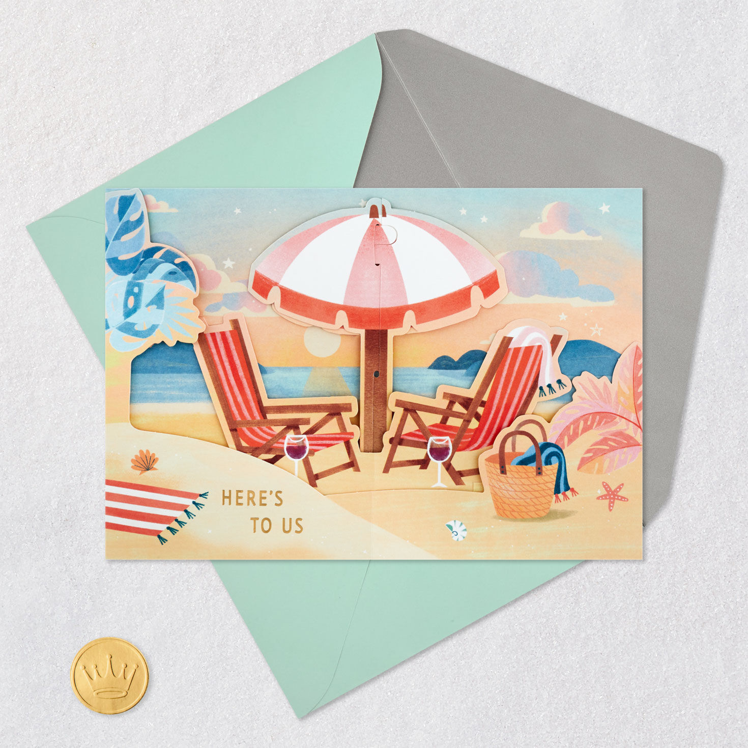 Beach Chairs 3D Pop-Up Anniversary Card Card Front with Envelope and Gold Seal image number 5