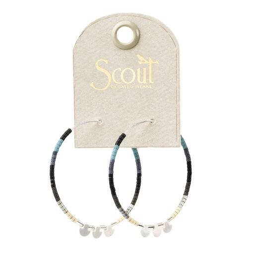 Chromacolor Miyuki Bead Black, Multicolor and Silver Large Hoop Earrings, 