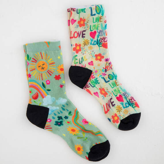 Natural Life Rainbow Floral and Love Crew Socks, 2 pair