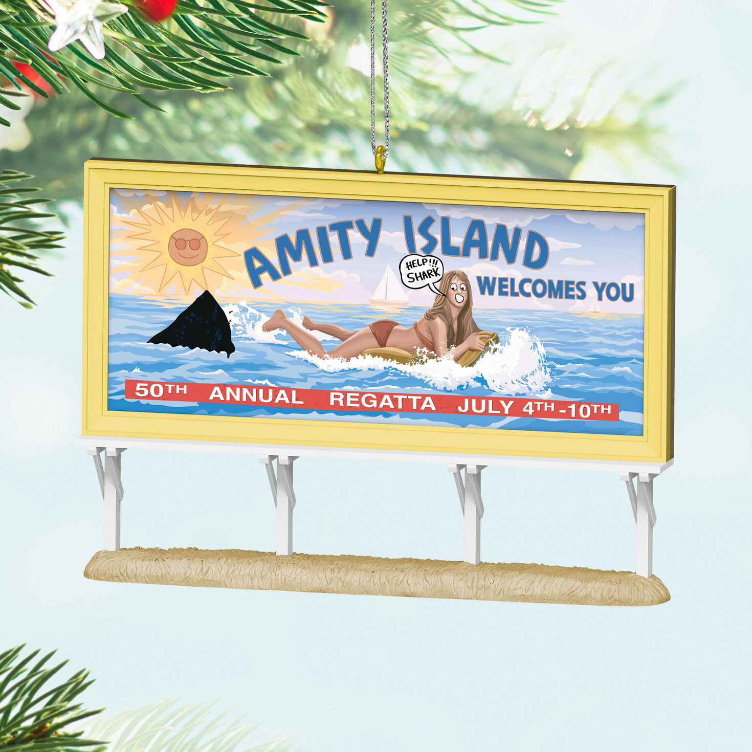 Jaws Billboard Keepsake Ornament Hanging on tree image number 2