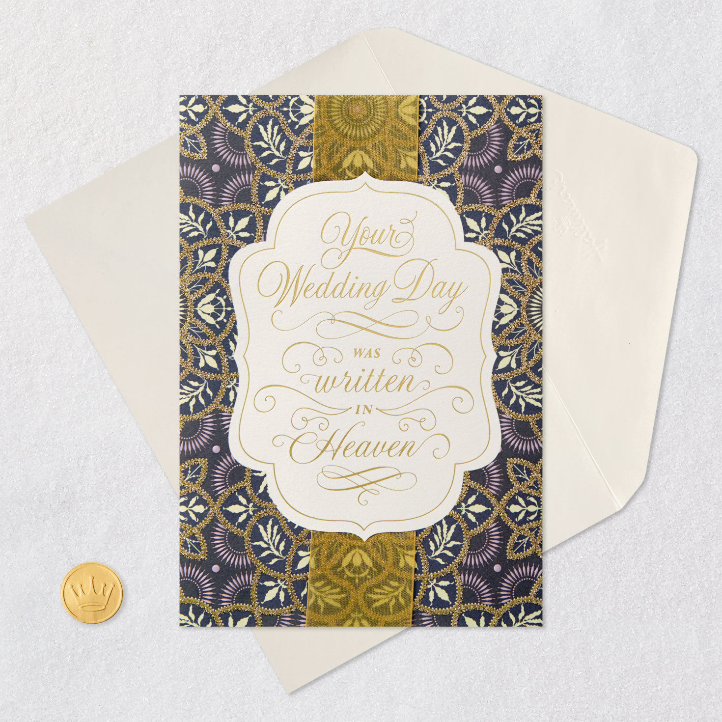 Orange Gray and Gold Religious Wedding Card Card Front with Envelope and Gold Seal image number 5