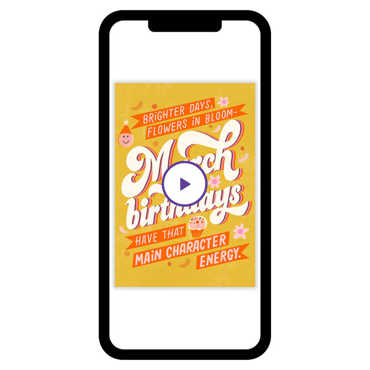 Orange March Birthdays Personalized Birthday Card phone with card front image number 1