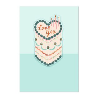 Love You Heart-Shaped Cake Romantic Birthday Card