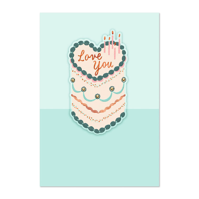 Love You Heart-Shaped Cake Romantic Birthday Card