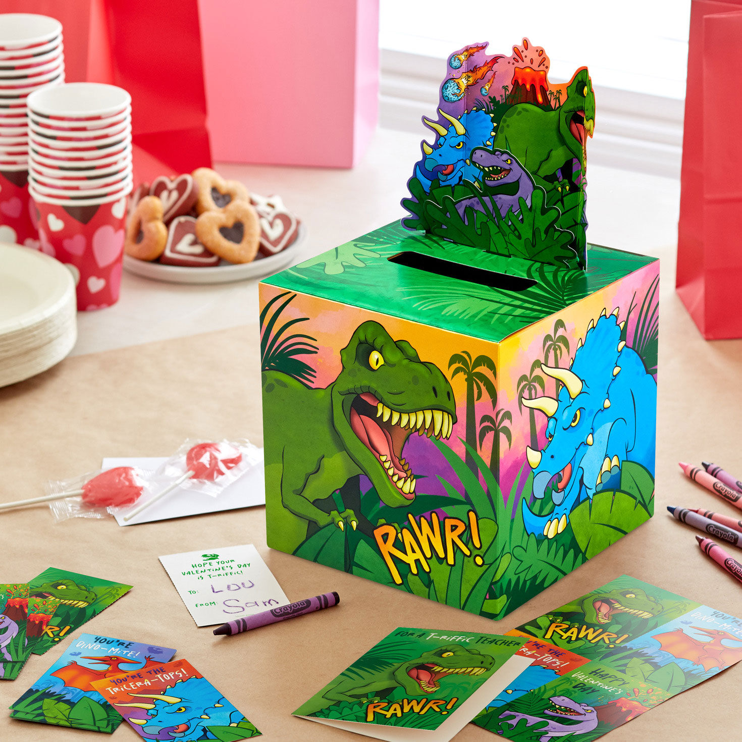 Dinosaur Rawr Kids Classroom Valentines Set With Cards, Stickers and ...