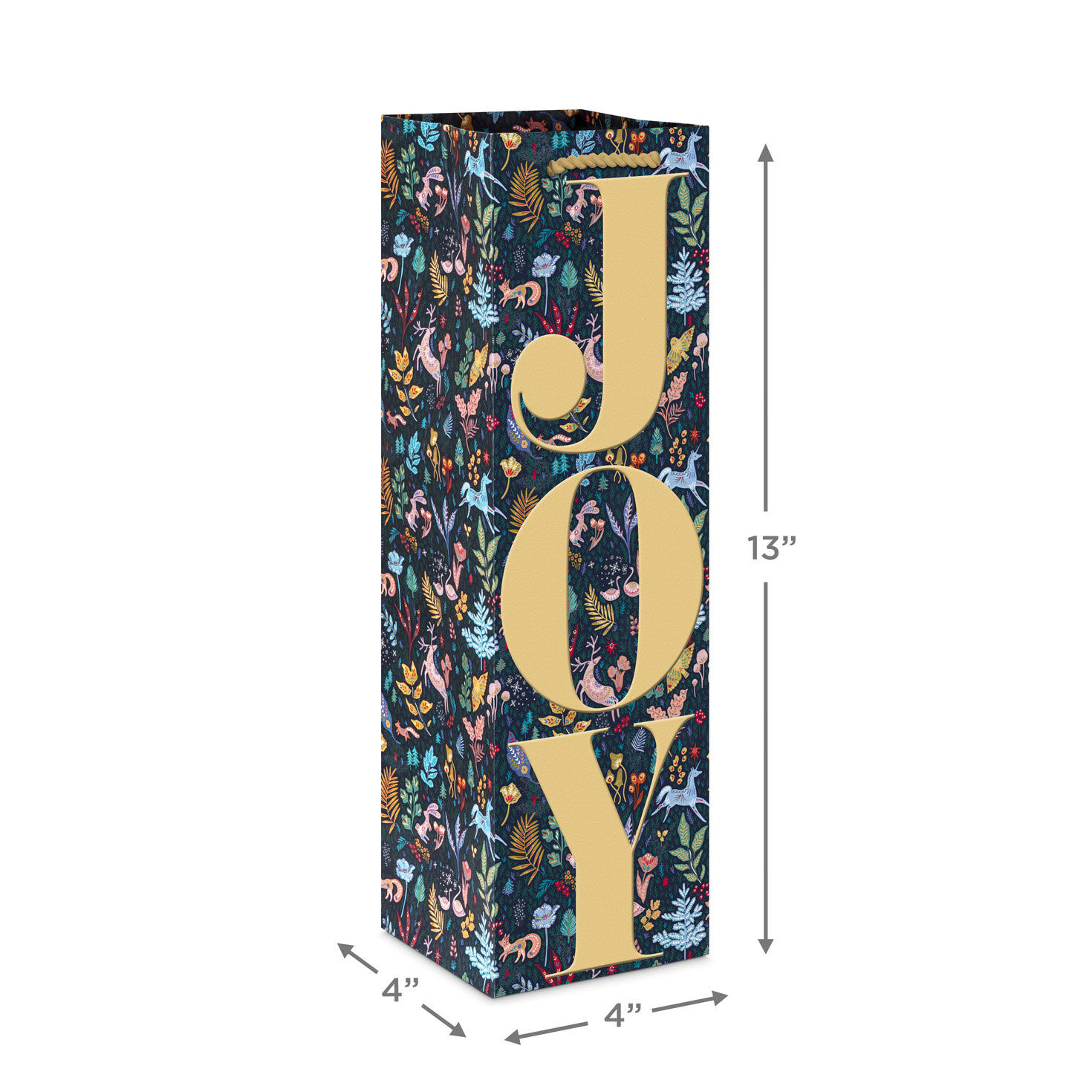Joy on Navy Floral Holiday Wine Gift Bag measurement image number 3