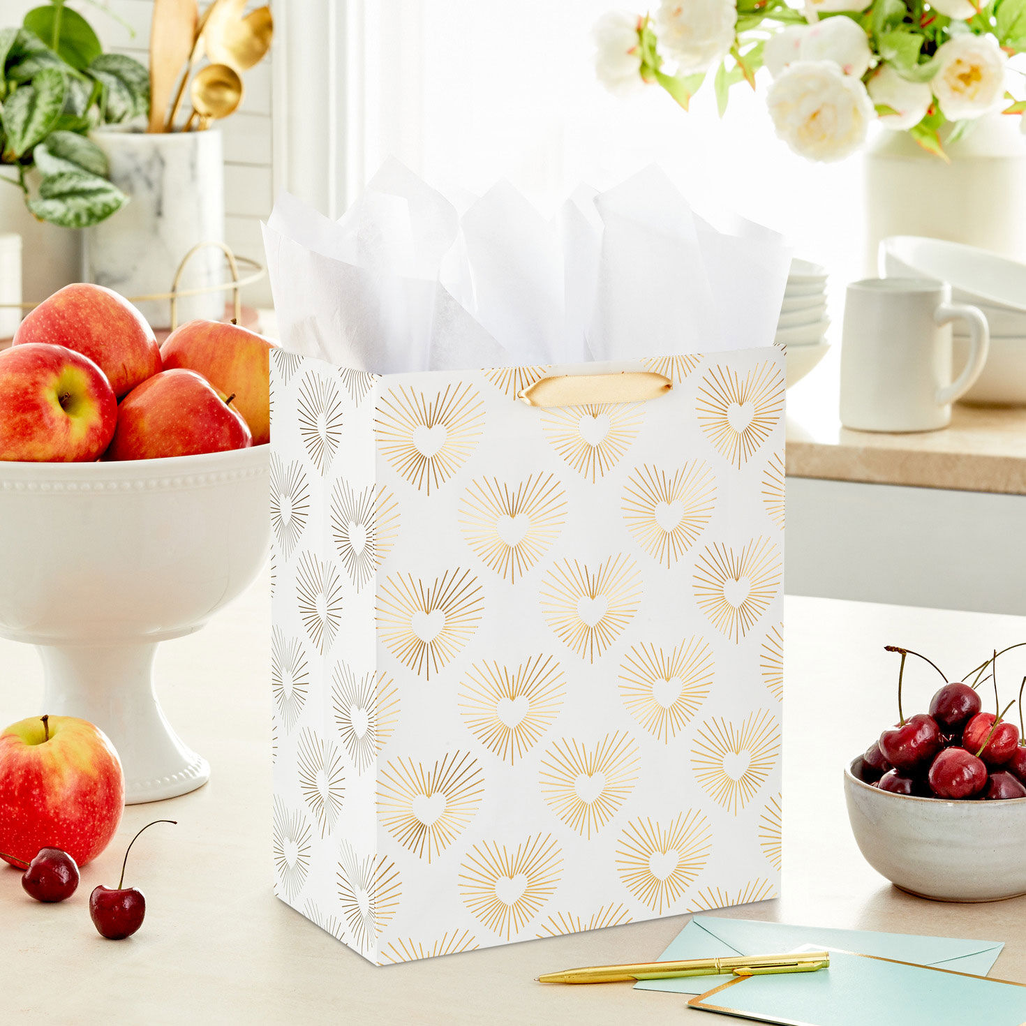 13" Gold Hearts on White Large Gift Bag for only USD 4.99 | Hallmark