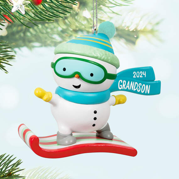 Grandson Snowboarding Snowman 2024 Ornament, , large image number 2