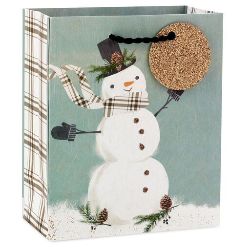 6.5" Snowman on Gray Small Holiday Gift Bag, 