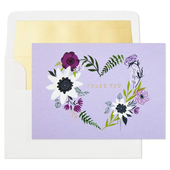 Floral Heart Wreath on Lavender Blank Thank You Notes, Pack of 10, , large image number 4