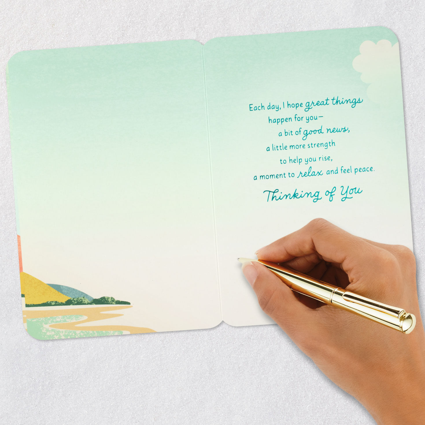 Sunny Mountain Lake Landscape Get Well Card Signing card image number 6