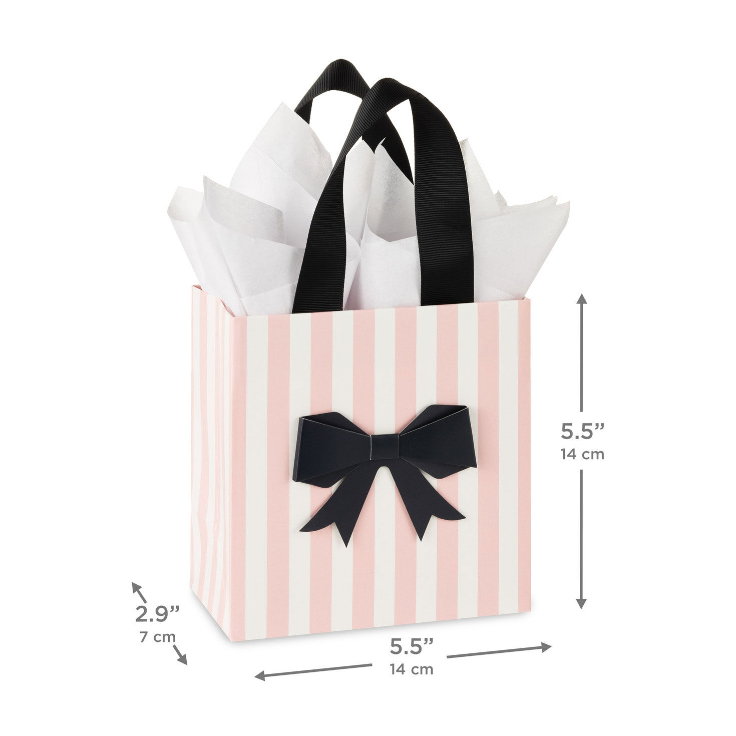 Pink Stripes With Black Bow Small Square Gift Bag measurement image number 3