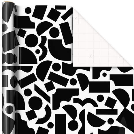 Black and White Mod Shapes Wrapping Paper, 17.5 sq. ft., , large