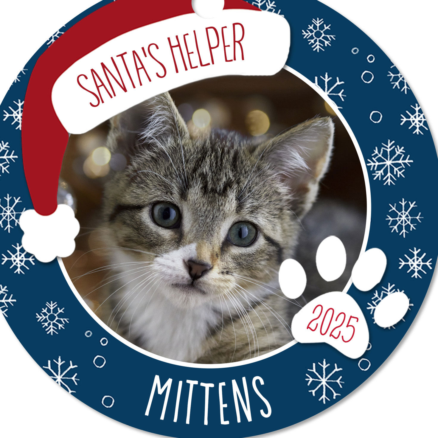 Holiday Pet Round Metal Personalized Ornament, Custom Photo and Text, , large image number 4