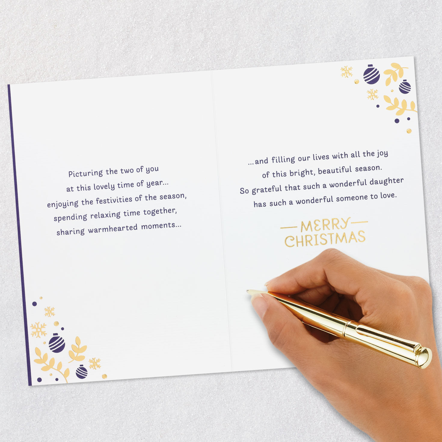 Navy Gold Owl Christmas Card for Daughter and Husband Signing card image number 7