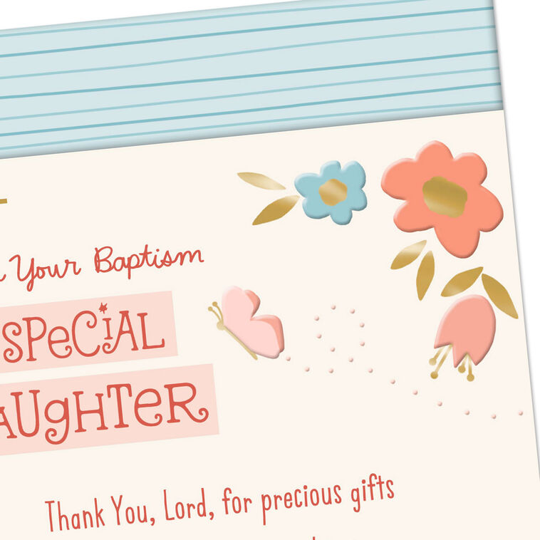 Blue and Coral Flowers Baptism Card for Goddaughter  image number 5