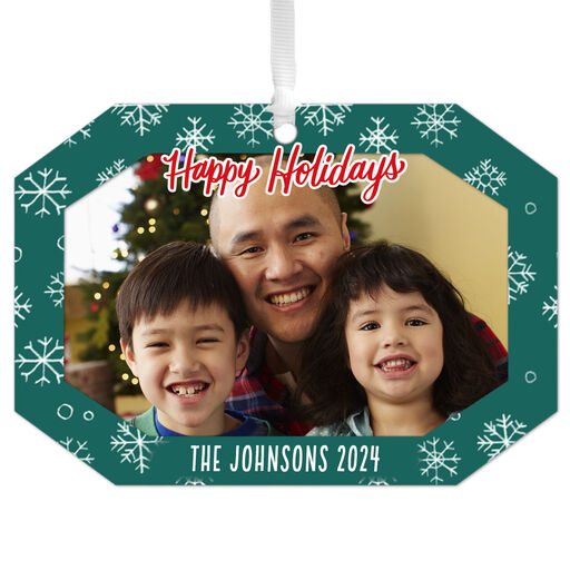Green Snowflake Personalized Text and Photo Metal Ornament, 