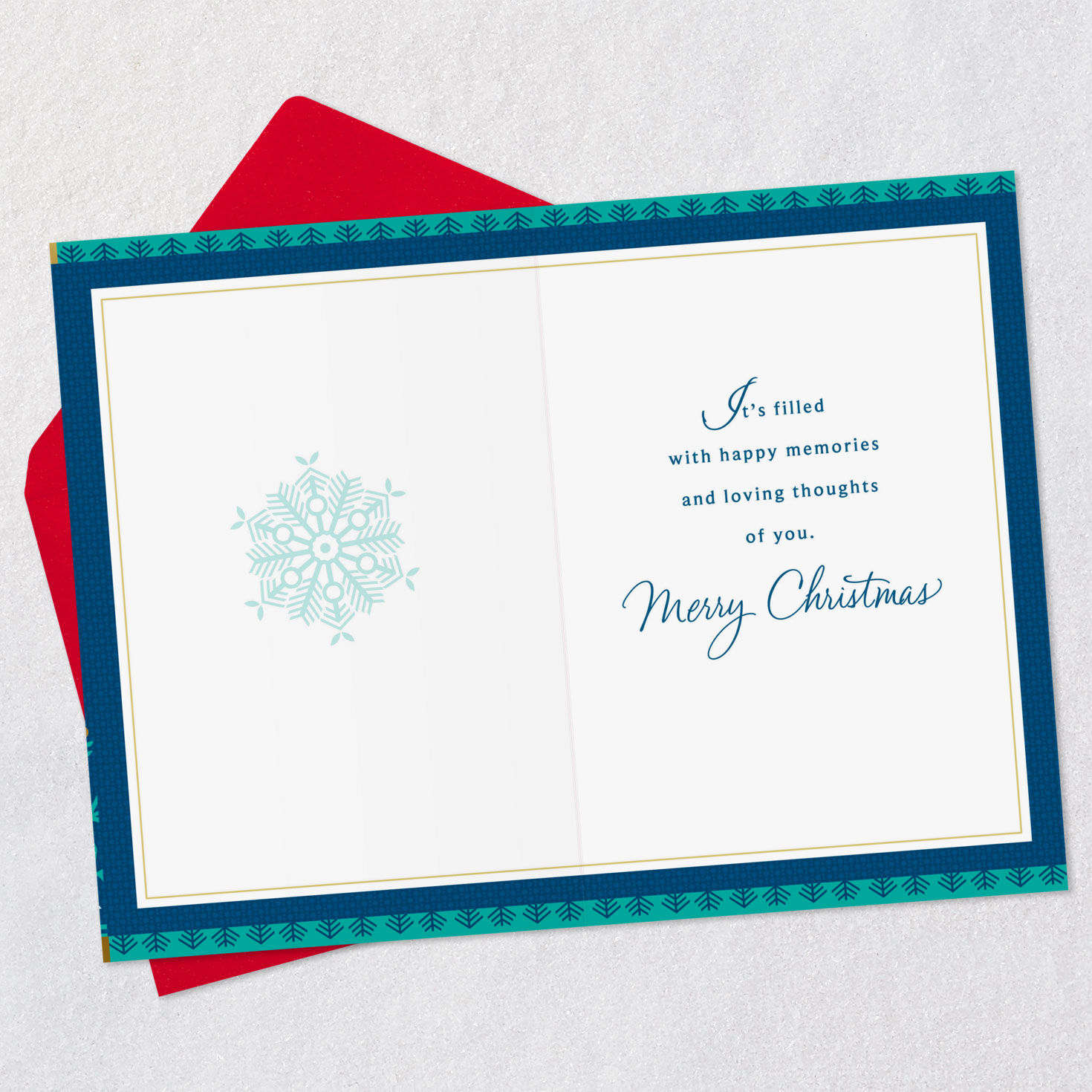 Gold and Blue Snowflakes Adult Grandson Christmas Card Open card with envelope image number 3