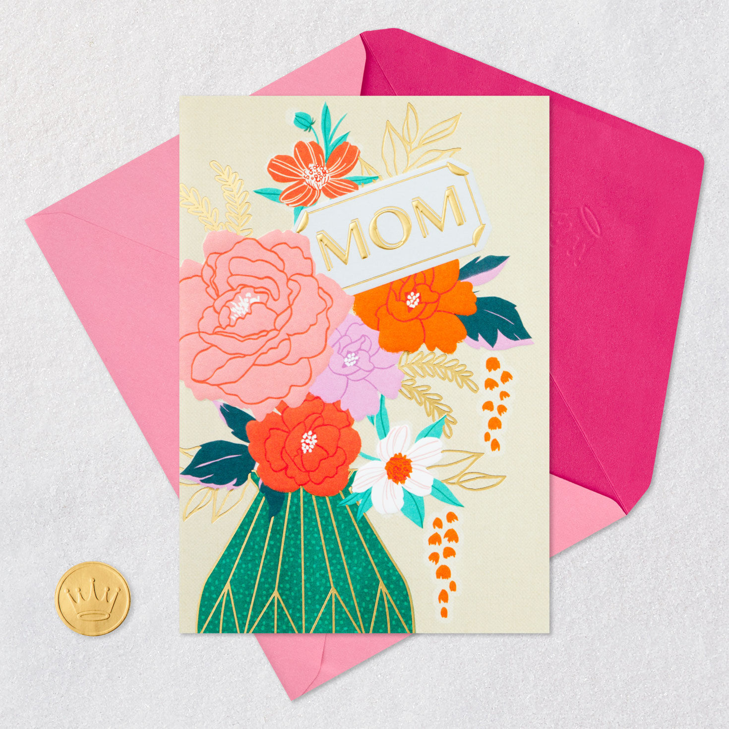 Flowers in Vase Mom Mother's Day Card Card Front with Envelope and Gold Seal image number 5