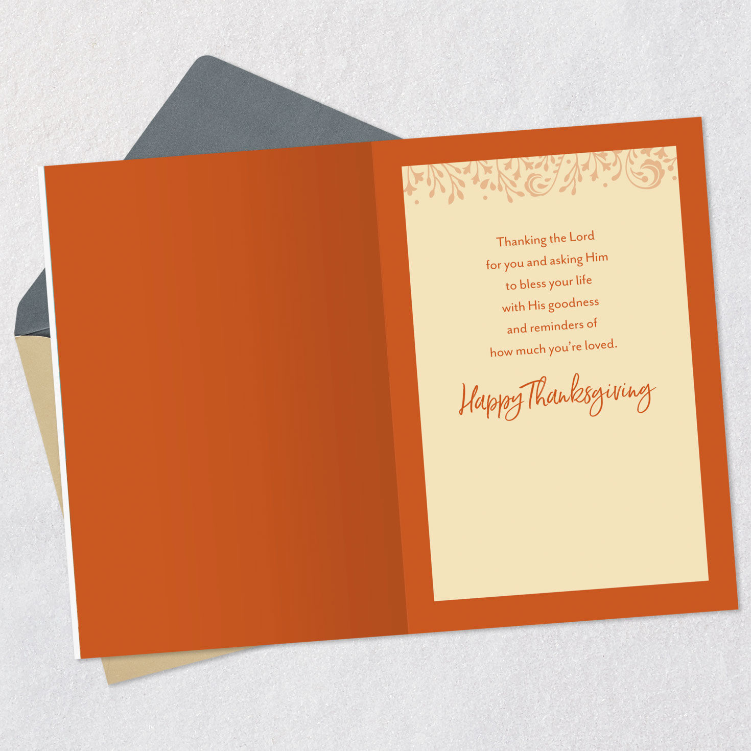 Cornucopia on Blue Thanksgiving Card Open card with envelope image number 3