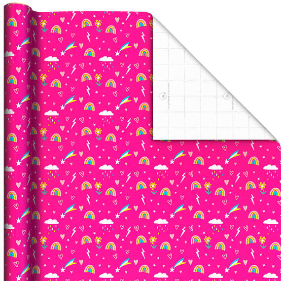 Rainbows and Flowers on Pink Jumbo Wrapping Paper, 90 sq. ft.