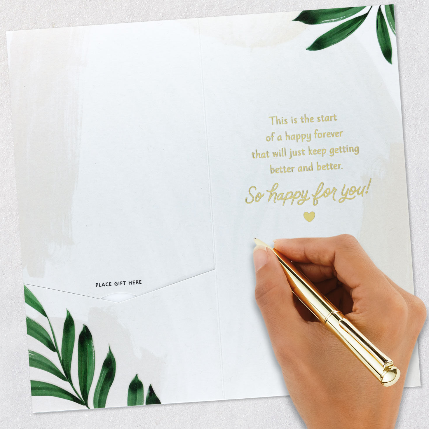 Tropical Leaves and Hearts Wedding Money Holder Card signing card image number 7