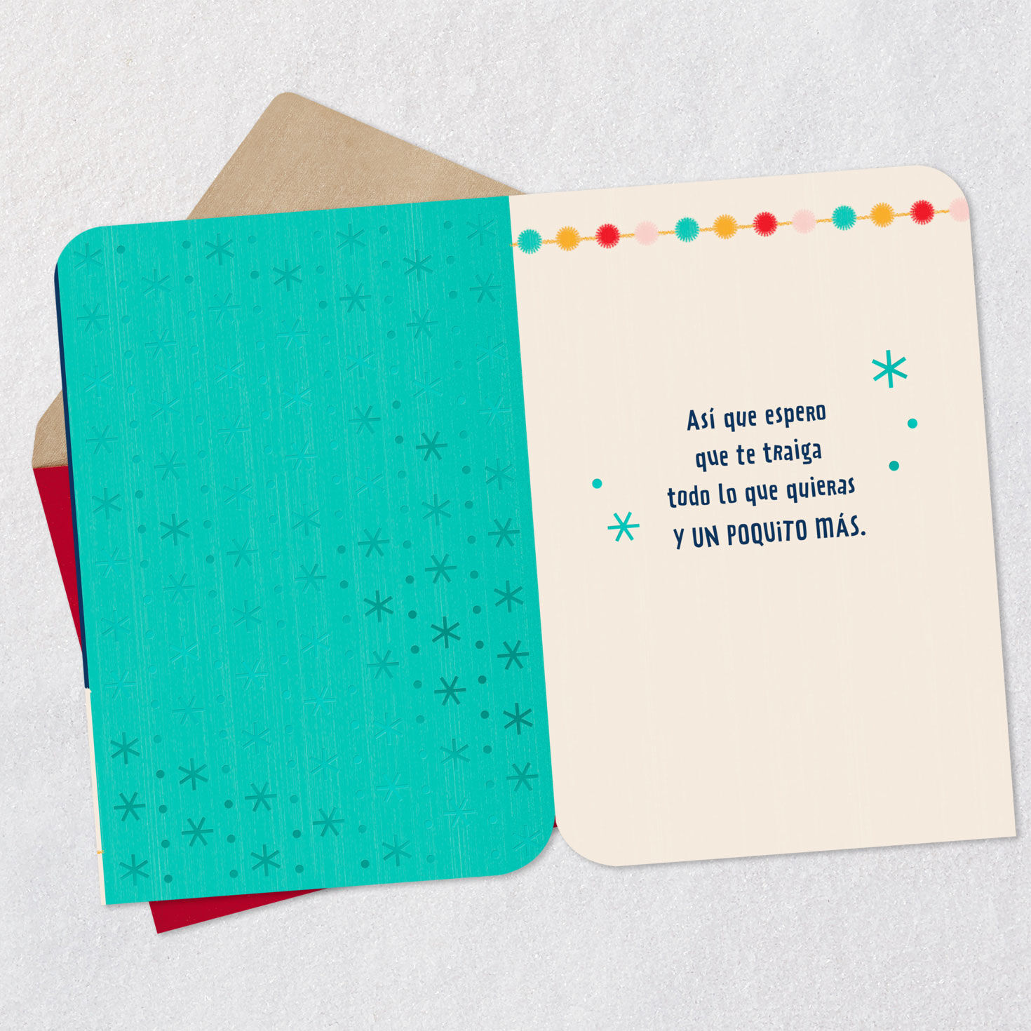 Llama on Navy Blue Spanish Kids Christmas Card Open card with envelope image number 3