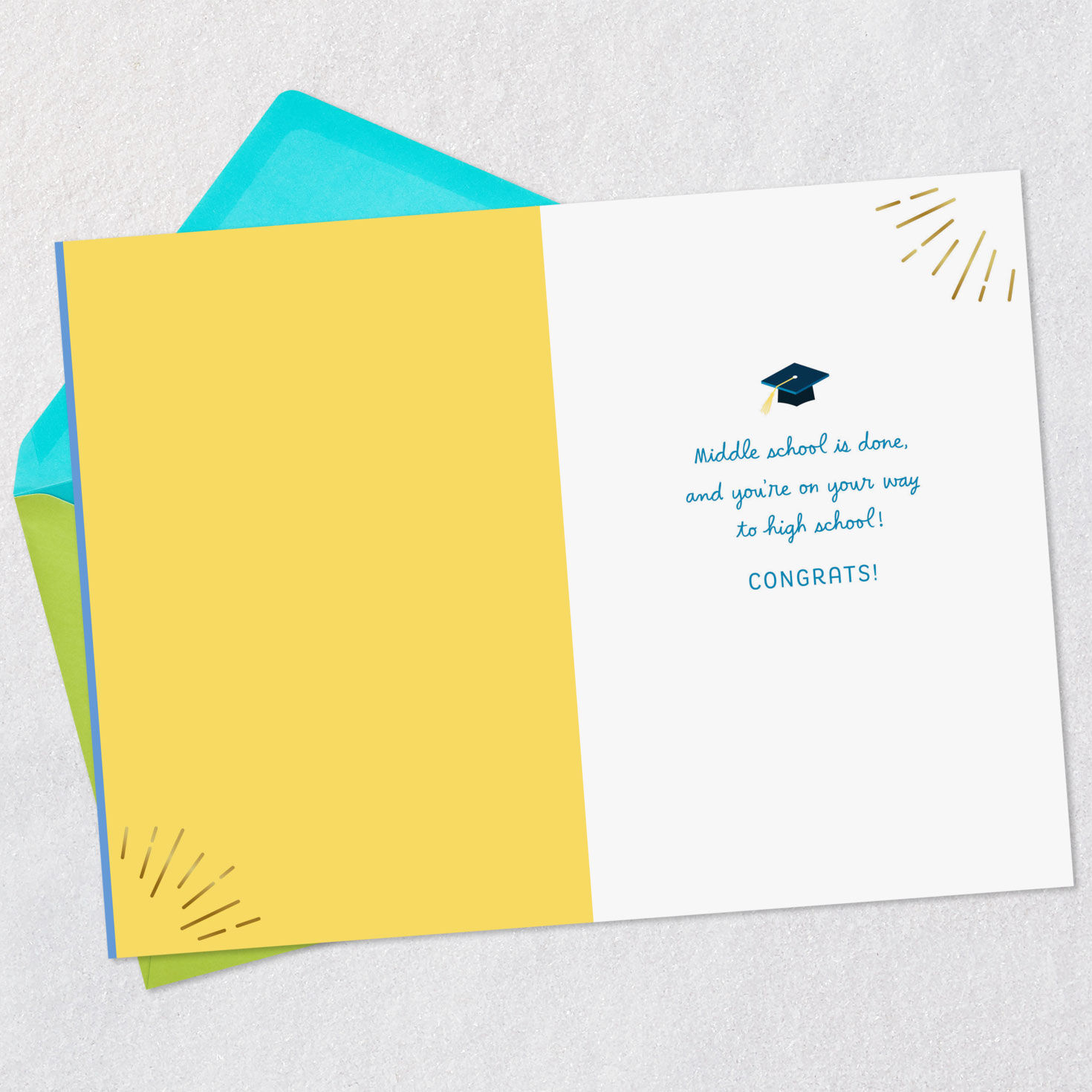 Mortarboard Cap Middle School Graduation Card Open card with envelope image number 3